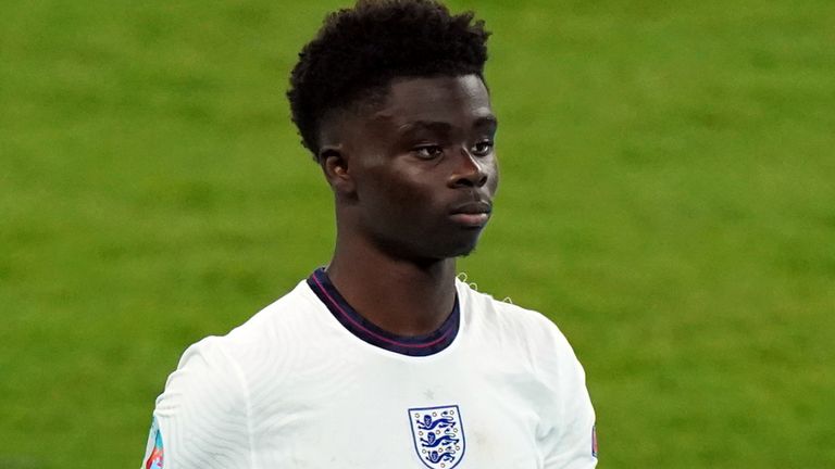 Bukayo Saka was one of three England players to be targeted on social media with racist abuse after the Euro 2020 final