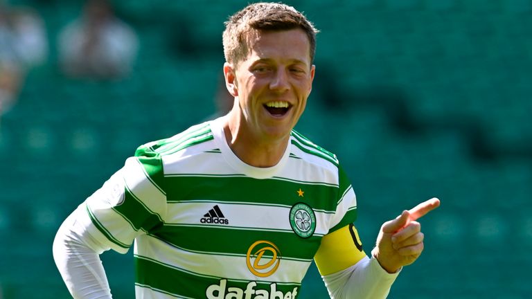 Celtic's Callum McGregor celebrates his opener against West Ham