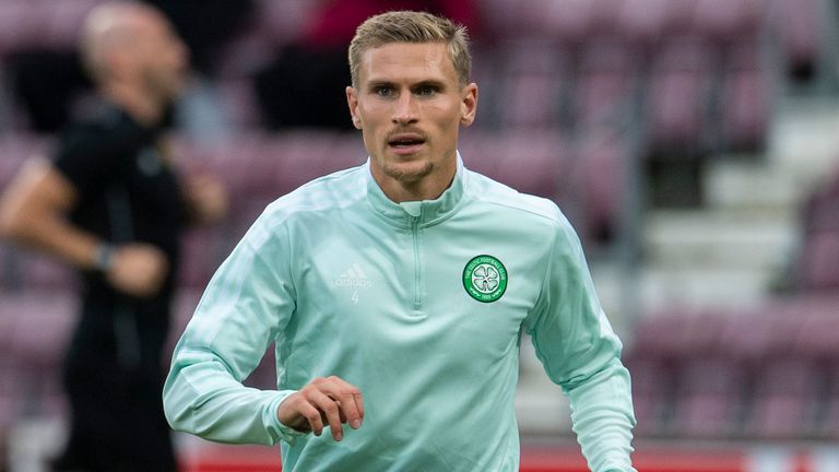 EDINBURGH, SCOTLAND - JULY 31: Celtic's Carl Starfelt during a cinch Premiership match between Hearts and Celtic at Tynecastle Park , on July 31, 2021, in Edinburgh, Scotland. (Photo by Ross Parker / SNS Group)