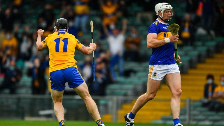 Tony Kelly of Clare celebrates his first-half goal