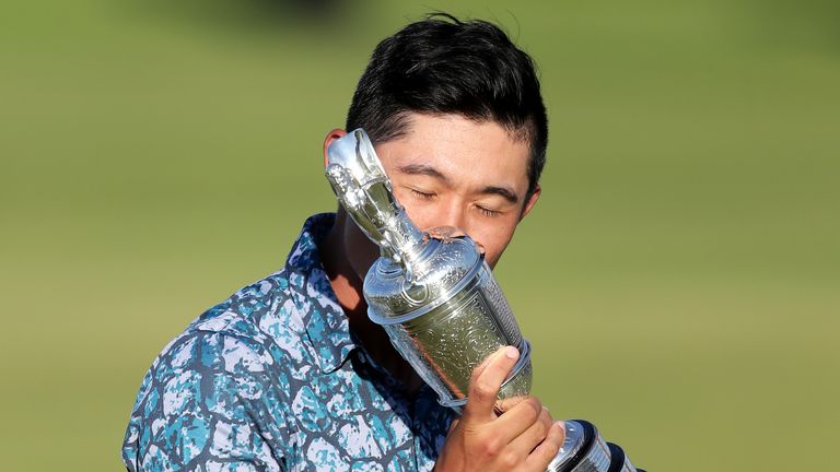 Collin Morikawa with the Claret Jug after winning The Open