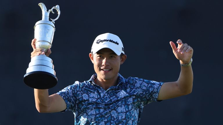 Collin Morikawa with the Claret Jug after winning The Open