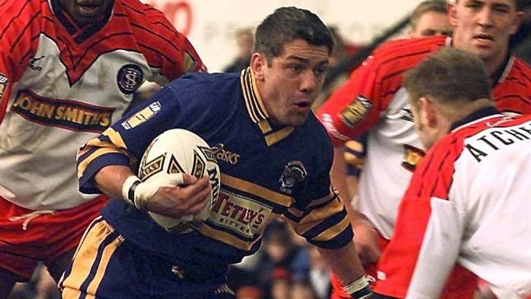 Rugby/Leeds v St Helens
Daryl Powell of Leeds Rhinos tears through the St Helens defence in their Silk Cut Challenge Cup rugby league match at Leeds.