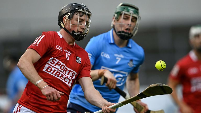 31 July 2021; Jack O'Connor of Cork in action against James Madden of Dublin during the GAA Hurling All-Ireland Senior Championship Quarter-Final match between Dublin and Cork at Semple Stadium in Thurles, Tipperary. Photo by Piaras .. M..dheach/Sportsfile