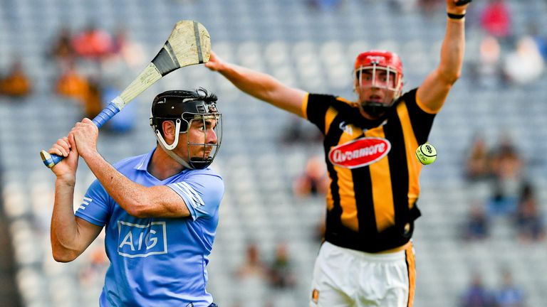 17 July 2021; Danny Sutcliffe of Dublin in action against James Maher of Kilkenny during the Leinster GAA Senior Hurling Championship Final match between Dublin and Kilkenny at Croke Park in Dublin. Photo by Ray McManus/Sportsfile