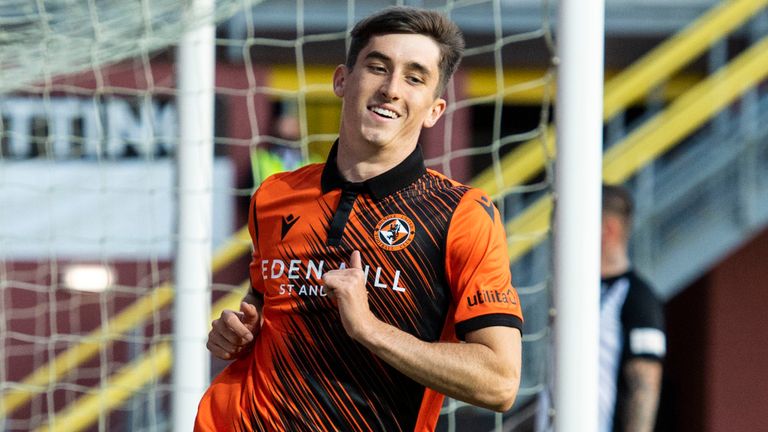 DUNDEE, SCOTLAND - JULY 14: Dundee United's Chris Mochrie celebrates his goal during a Premier Sports Cup tie between Dundee United and Elgin City at Tannadice Park, on July 14, 2021, in Dundee, Scotland. (Photo by Paul Devlin / SNS Group)