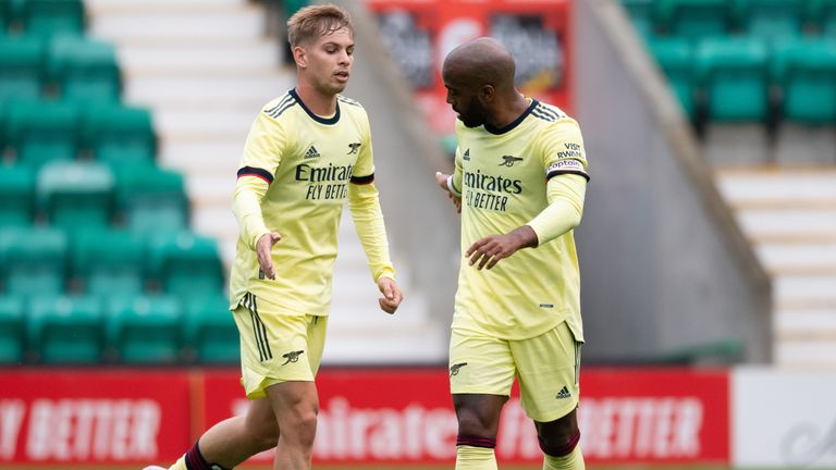 Emile Smith Rowe celebrates his goal for Arsenal at Hibernian