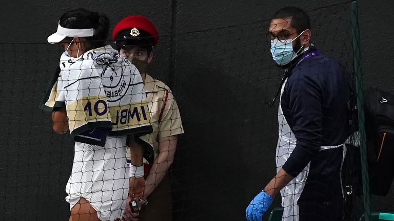 Emma Raducanu leaves Court One injured from her last-16 match at Wimbledon