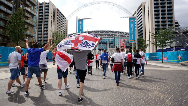 England fans arrive at Wembley ahead of the Euro 2020 final