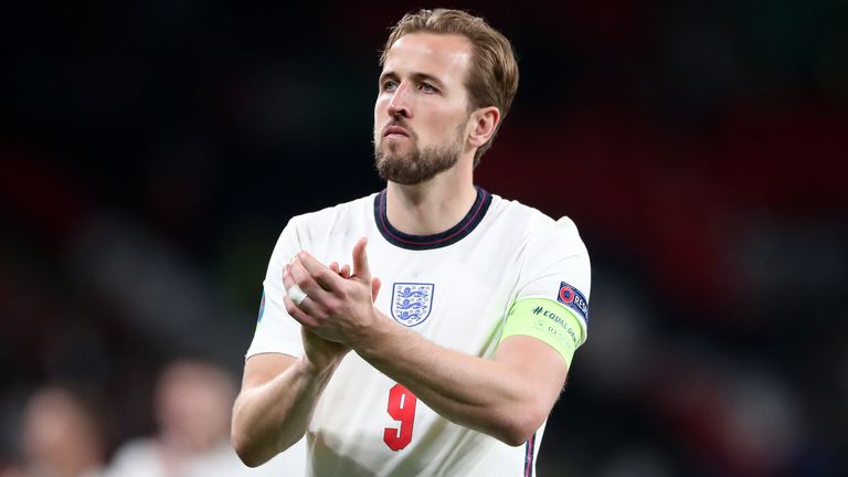 England&#39;s Harry Kane applauds the fans following defeat in the penalty shoot-out to Italy