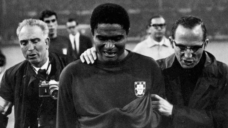 Eusebio left the field in tears following defeat to England at the 1966 World Cup