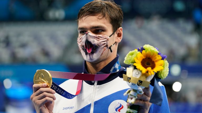 Evgeny Rylov of the Russian Olympic Committee earned the gold medal in the men's 200m backstroke