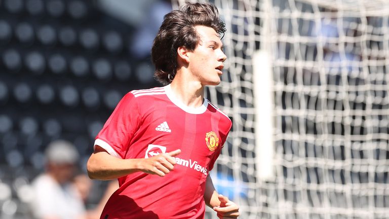 Facundo Pellistri celebrates after putting Man Utd 2-0 up at Derby