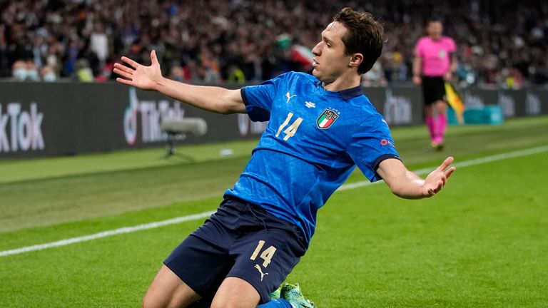 Italy's Federico Chiesa celebrates after scoring against Spain