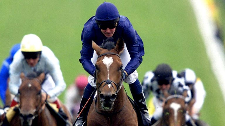 Jockey Mick Kinane rides Galileo to victory in the 2001 Derby at Epsom
