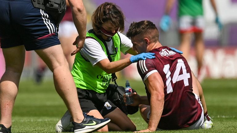 Shane Walsh receives treatment to his shoulder