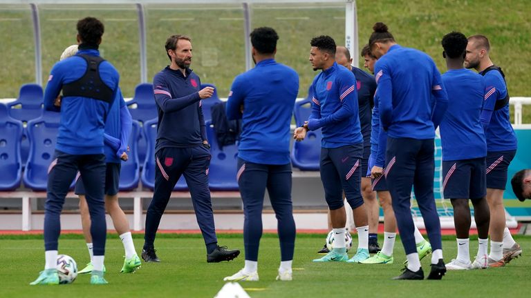 Gareth Southgate takes England training at St George&#39;s Park of England&#39;s quarter-final at Euro 2020