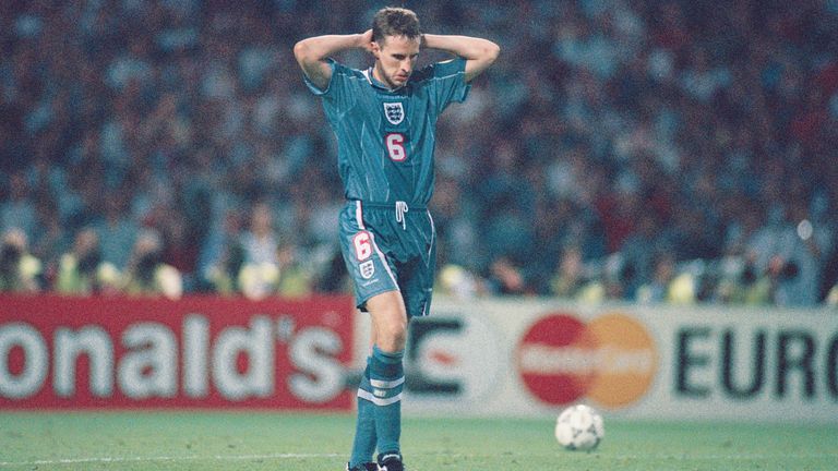 Southgate&#39;s missed penalty meant England were knocked out of Euro 96 at the hands of Germany