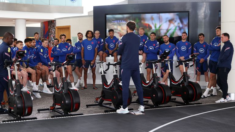 Southgate addresses the England team at St George's Park