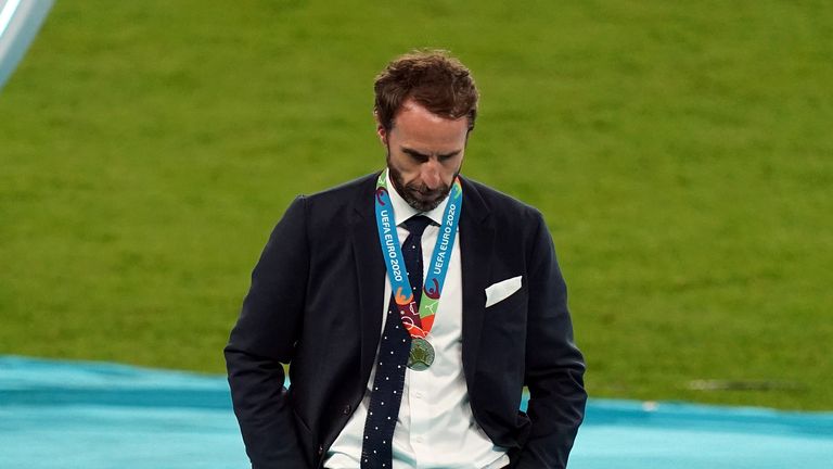 England manager Gareth Southgate and Harry Kane (left) are dejected following the UEFA Euro 2020 Final at Wembley Stadium