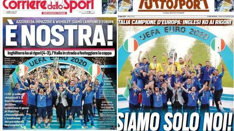 Corriere dello Sport proclaimed 'It's ours!' while Tuttosport went with the headline 'There's only us!'