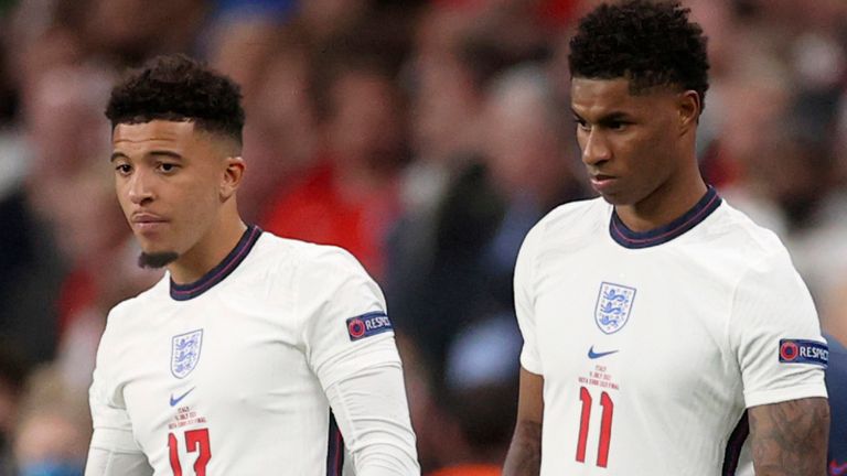 Jadon Sancho and Marcus Rashford were targeted with racist abuse on social media after England&#39;s Euro 2020 final defeat