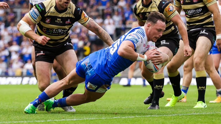 Leeds' James Donaldson goes over for a try in the win over Leigh