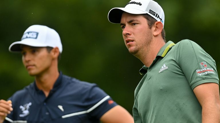 Kilkenny , Ireland - 4 July 2021; Lucas Herbert of Australia, right, and Johannes Veerman of USA during day four of the Dubai Duty Free Irish Open Golf Championship at Mount Juliet Golf Club in Thomastown, Kilkenny. (Photo By Ramsey Cardy/Sportsfile via Getty Images)