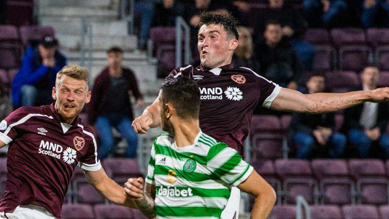 John Souttar heads home a last-gasp winner for Hearts against Celtic