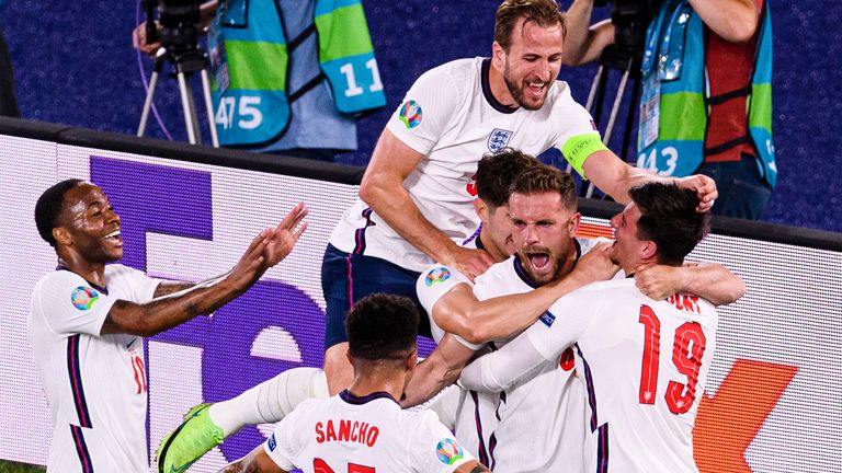 England celebrate Jordan Henderson's goal against Ukraine