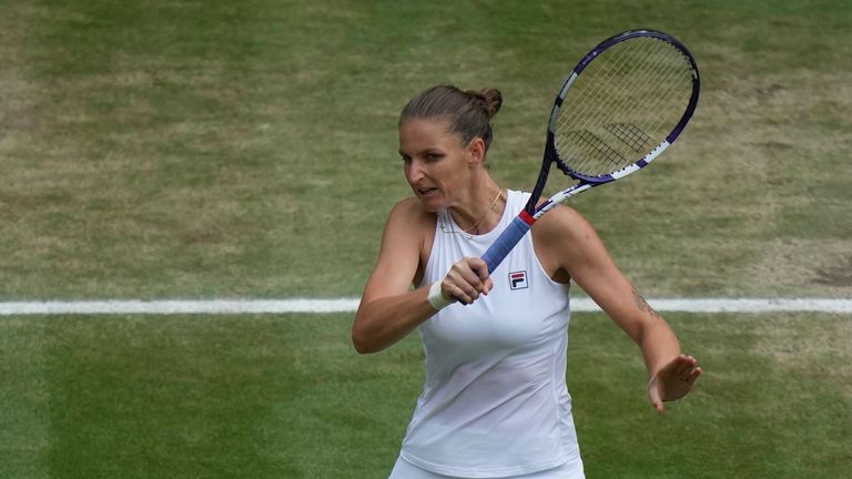 Karolina Pliskova lost in her second Grand Slam final, after overcoming a nervous start on Centre Court (AP via Pool Getty Images)