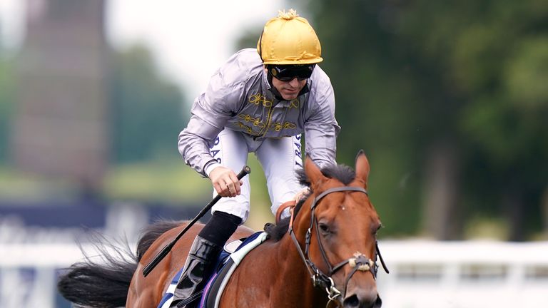 Pat Dobbs rides Lusail to victory in the July Stakes at Newmarket