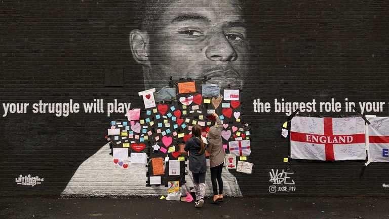 Supportive messages have been placed on Marcus Rashford&#39;s mural after it was defaced in the wake of the loss to Italy
