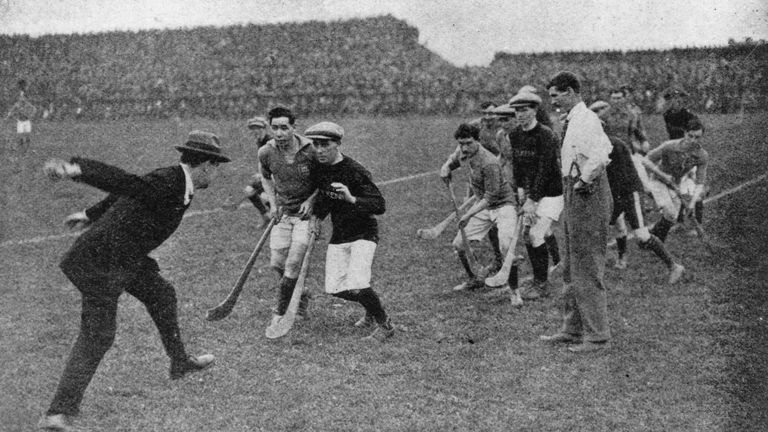Michael Collins throws in the ball to start the 1921 Leinster hurling final