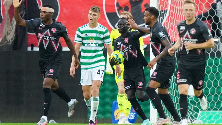 Awer Mabil celebrates making it 1-1 in Herning