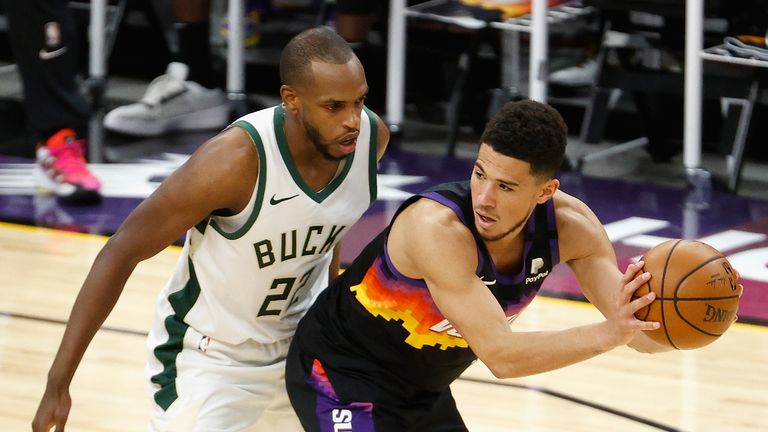 Khris Middleton will likely be assigned to lock down Devin Booker, who is capable of catching fire at any point