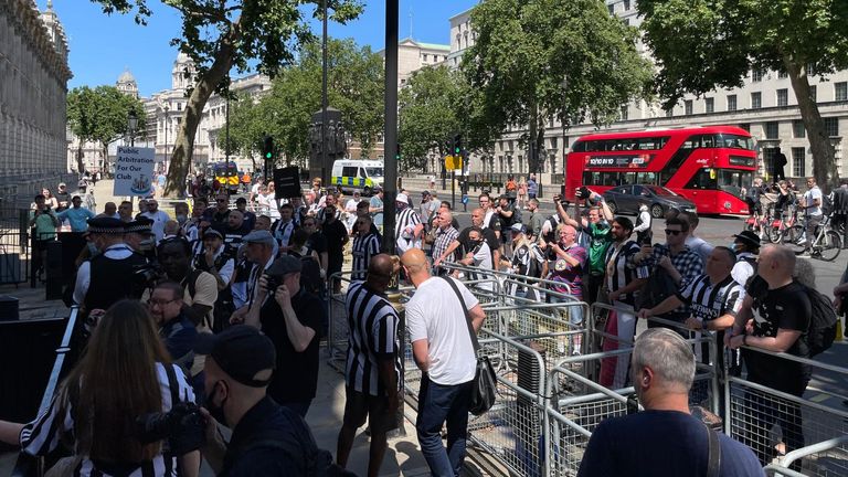 Newcastle supporters protest over the club&#39;s long-delayed takeover
