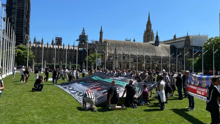 Newcastle fans continued their protest on Parliament Square