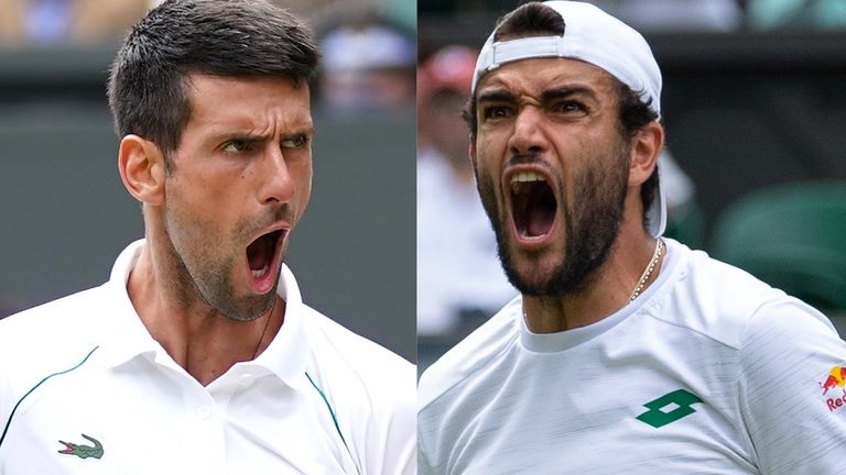 Novak Djokovic and Matteo Berrettini at Wimbledon