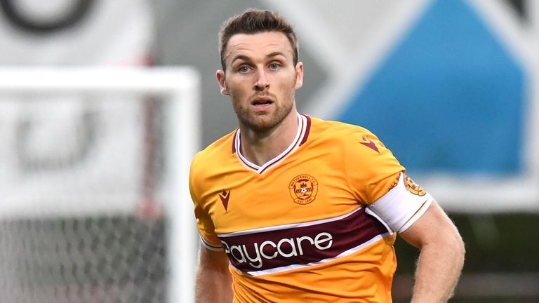GLASGOW, SCOTLAND - JULY 14: Stephen O'Donnell in action for Motherwell during a Premier Sports Cup tie between Queens Park and Motherwell at Firhill Park, on July 14, 2021, in Glasgow, Scotland. (Photo by Ross MacDonald / SNS Group)