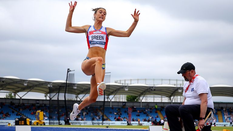 Olivia Breen competing in the women's long jump final at the British Athletics Championships back in June