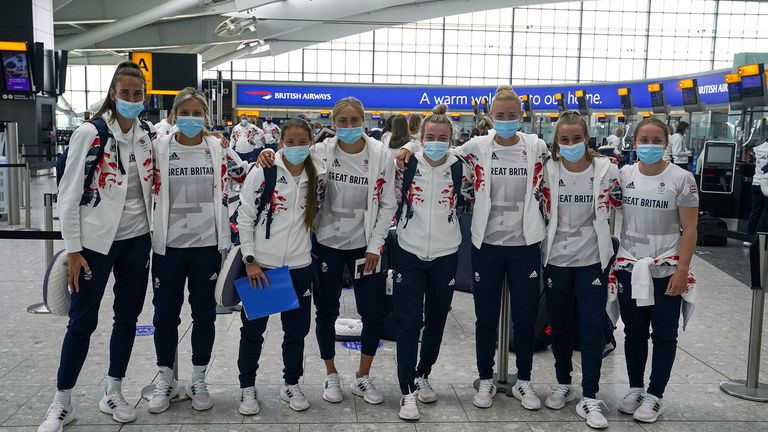 Members of the Team GB Women's Football Team depart London for the Tokyo Olympics