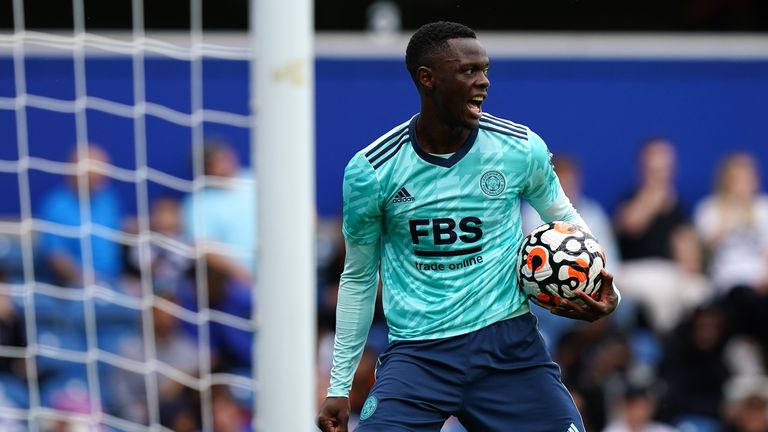 Paston Daka celebrates his first Leicester goal