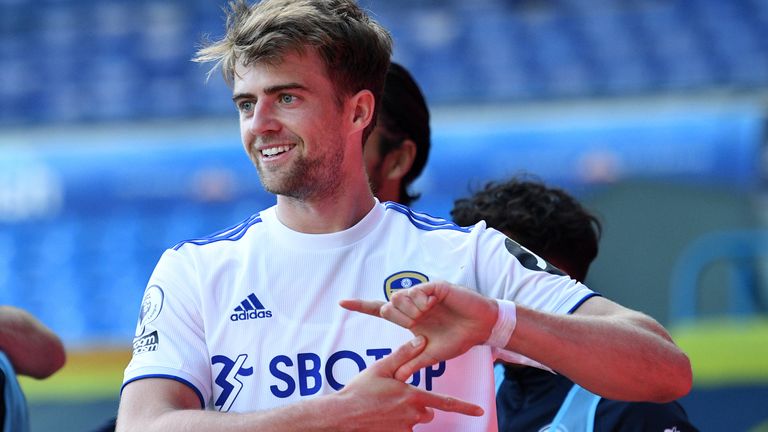 Patrick Bamford celebrates a goal by making a lightning bolt signal with his hands (PA)