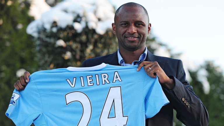 Patrick Vieira is unveiled as a Manchester City player