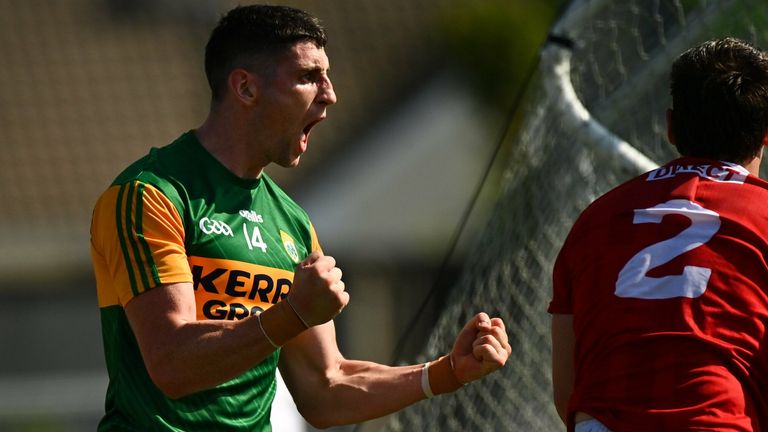 25 July 2021; Paul Geaney of Kerry celebrates after scoring his side's second goal during the Munster GAA Football Senior Championship Final match between Kerry and Cork at Fitzgerald Stadium in Killarney, Kerry. Photo by E..in Noonan/Sportsfile