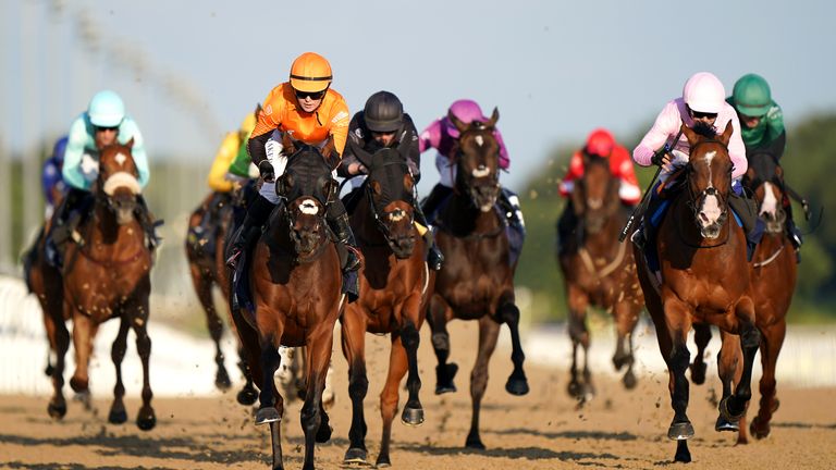 Laura Pearson rides Echo Beach to victory in the Racing League for Goat Racing