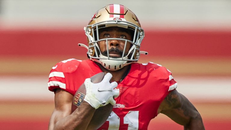 San Francisco 49ers running back Raheem Mostert was limited to eight games in 2020 due to injury. (Photo by MSA/Icon Sportswire)