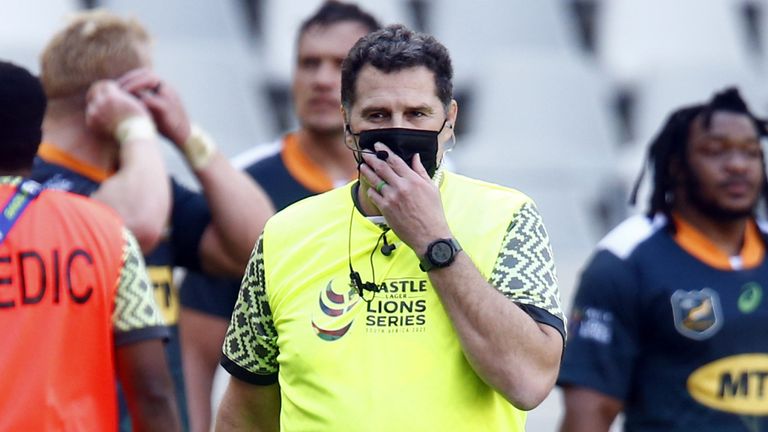 South Africa A v Vodacom Bulls - Castle Lager Lions Series - Cape Town Stadium
Rassie Erasmus (Director of Rugby) of South Africa during the Castle Lager Lions Series match at the Cape Town Stadium, Cape Town, South Africa. Picture date: Saturday July 17, 2021.