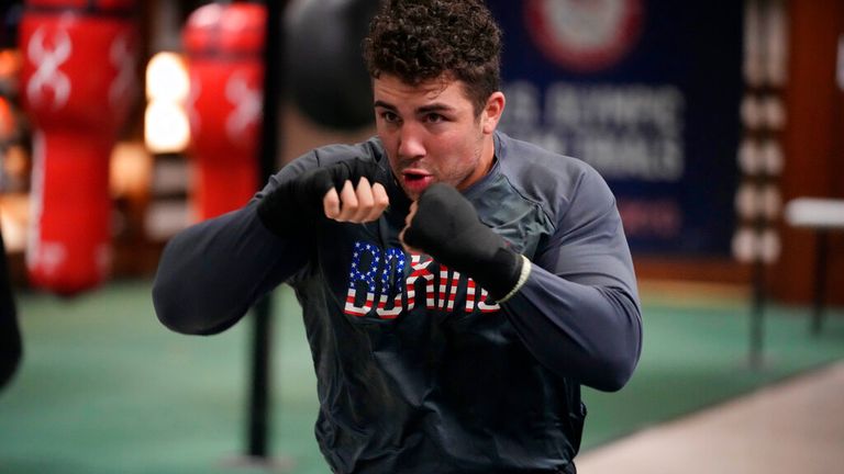 USA Boxing team member Richard Torrez Jr. takes part in drills during a media day for the team in a gym located in a converted Macy...s Department store Monday, June 7, 2021, in Colorado Springs, Colo. (AP Photo/David Zalubowski)...................